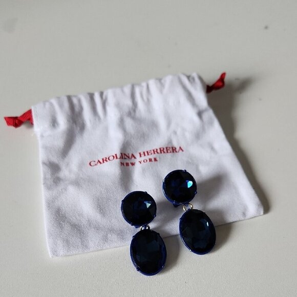 CAROLINA HERRERA | Faceted Crystal Drop Earrings navy Blue - Picture 2 of 7